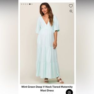 Pinkblush Mint Green Deep V-Neck Tiered Maternity Maxi Dress